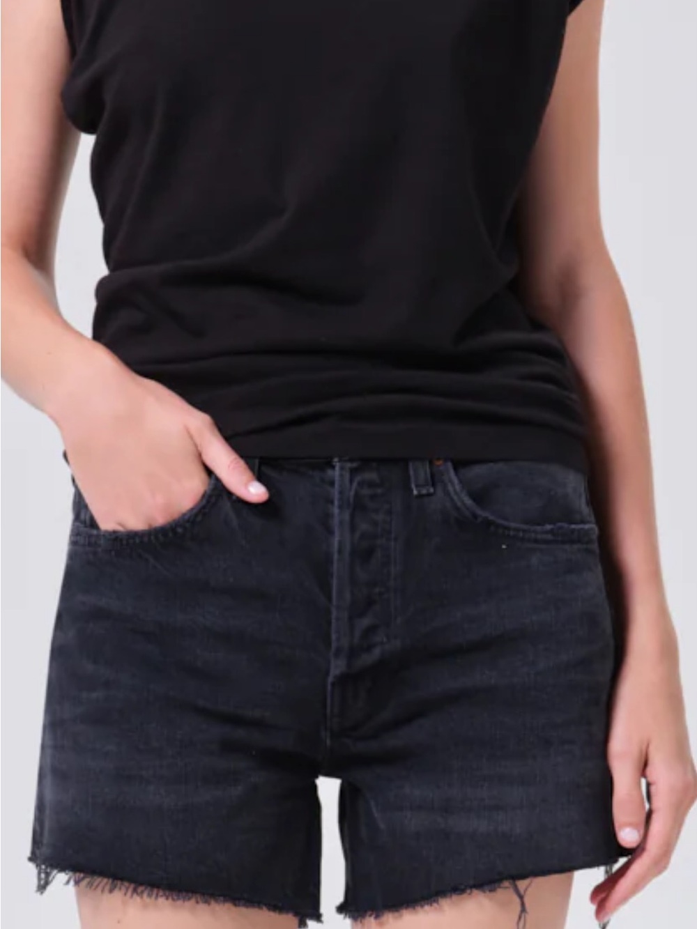 AGOLDE Black Frayed Hem Denim Shorts